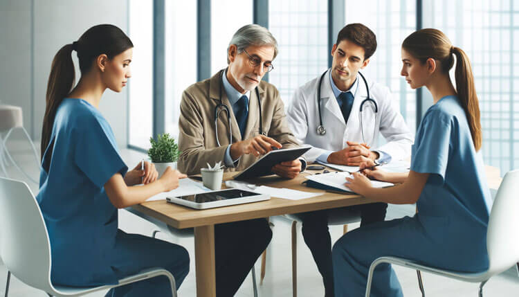 A healthcare mentor providing group mentoring